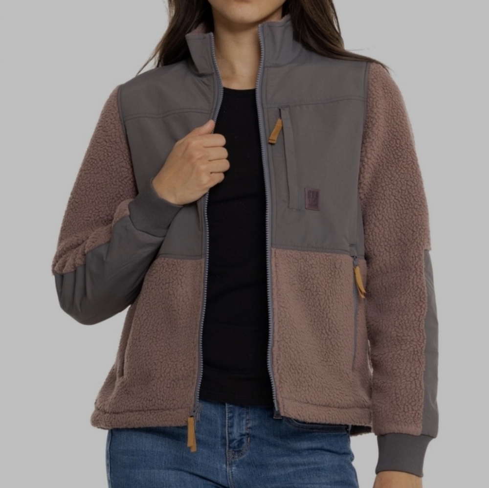 Topo Designs Taupe and Gray Teddy Fleece Jacket